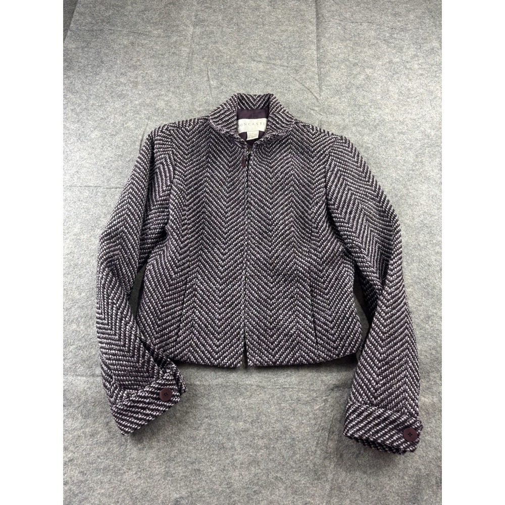 Vintage Doncaster Women's 2 Cropped Zip Up Jacket Blazer 100% Silk Purple Tweed